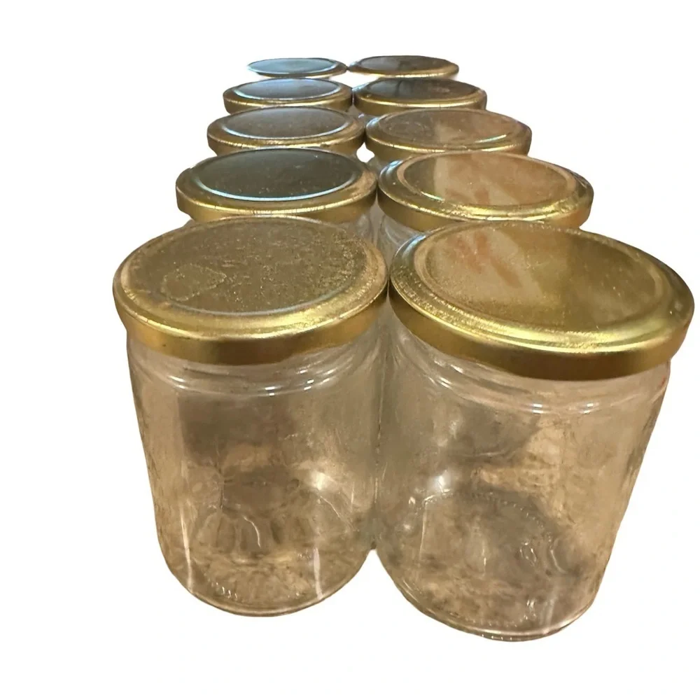 Gold-Lidded Glass Jars Set of 8 (Used - Good Condition) 🫙